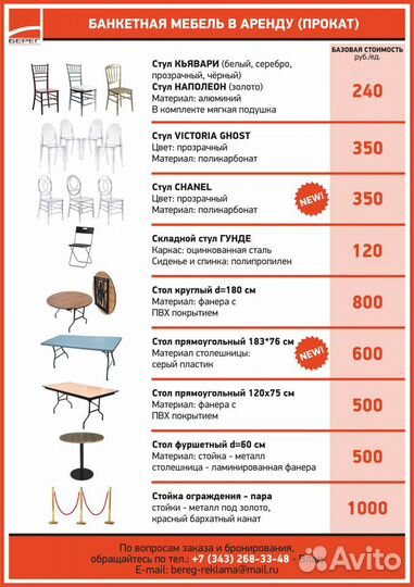 Аренда столов и стульев