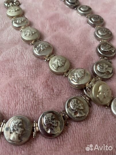 Серебряный комплект винтаж ожерелье-чокер, браслет