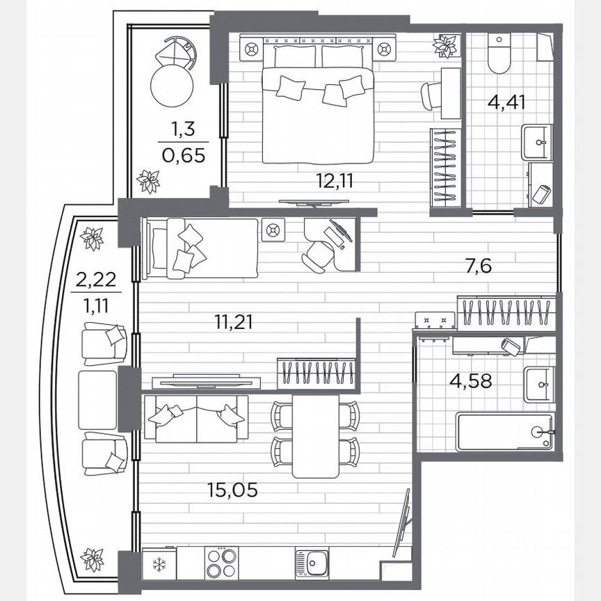 2-к. квартира, 56,1 м², 2/13 эт.