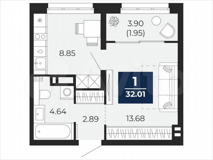 1-к. квартира, 32 м², 10/22 эт.