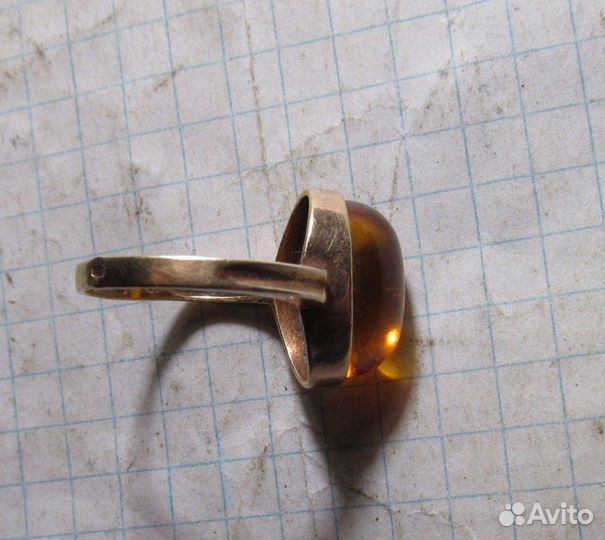 Кольцо серебро 925 янтарь позолота размер 17,5 мм