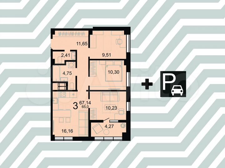 3-к. квартира, 67,1 м², 8/23 эт.