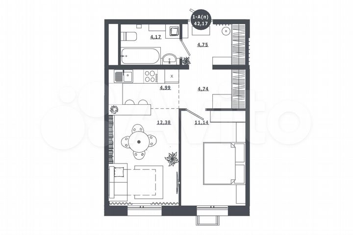 1-к. квартира, 42,2 м², 16/16 эт.