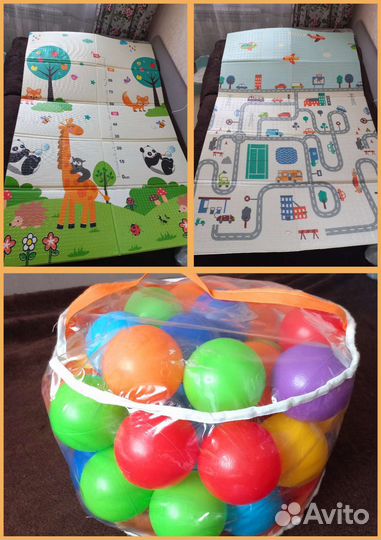 Коврик детский, мячики для сухого бассейна