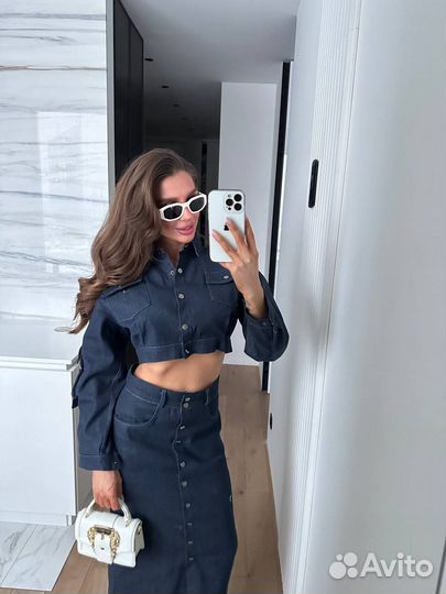 Джинсовый костюм женский с юбкой