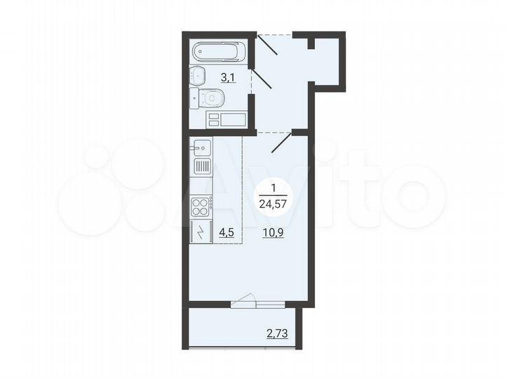 Квартира-студия, 24,6 м², 5/20 эт.