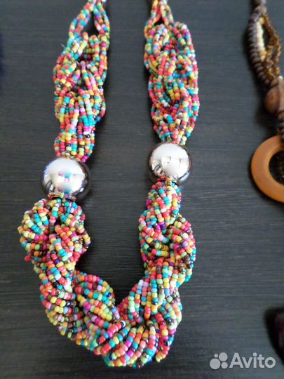 Бусы бисер, дерево, жемчуг