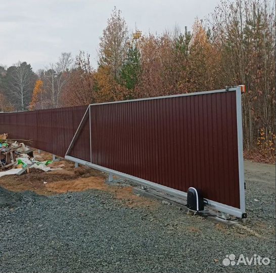 Откатные ворота с автоматикой под профлист