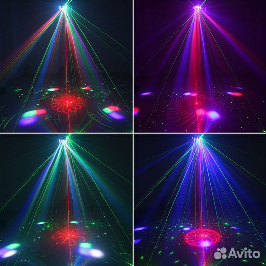 Лазерный проектор светомузыка для дискотек 3в1