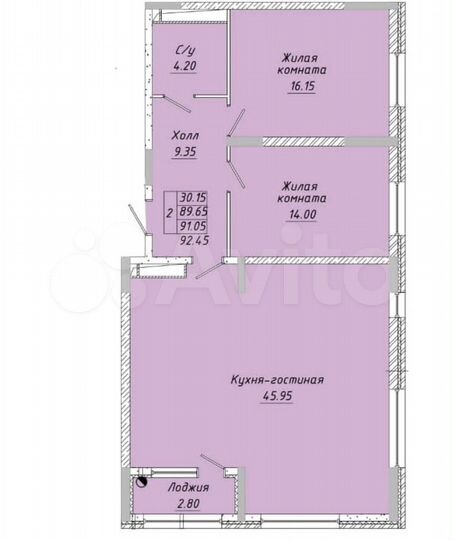 2-к. квартира, 92,5 м², 8/9 эт.