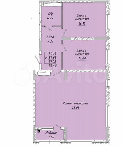 2-к. квартира, 92,5 м², 8/9 эт.