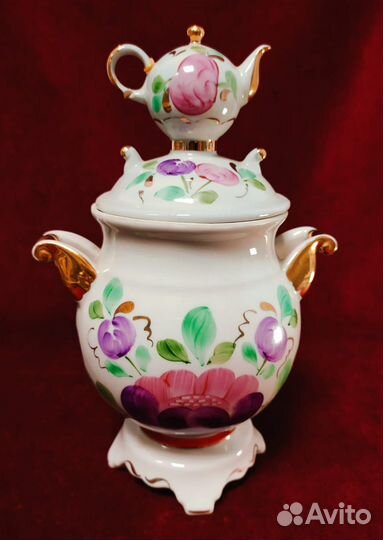 Сахарница Самовар, фарфор, старая Сысерть