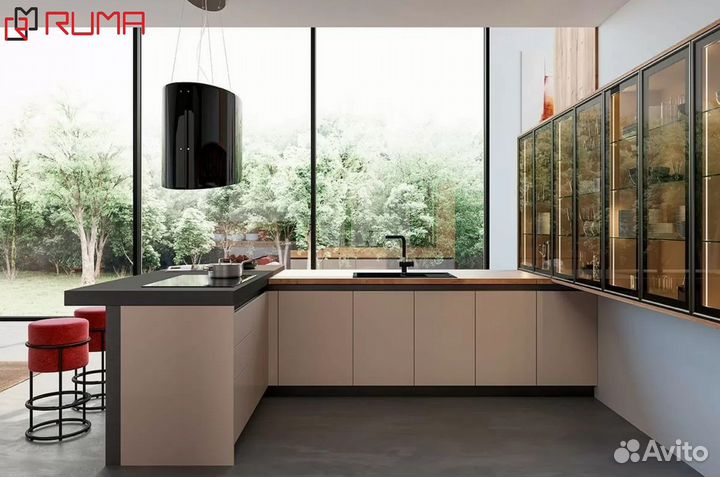 Кухня на заказ прямая с островком реальная цена