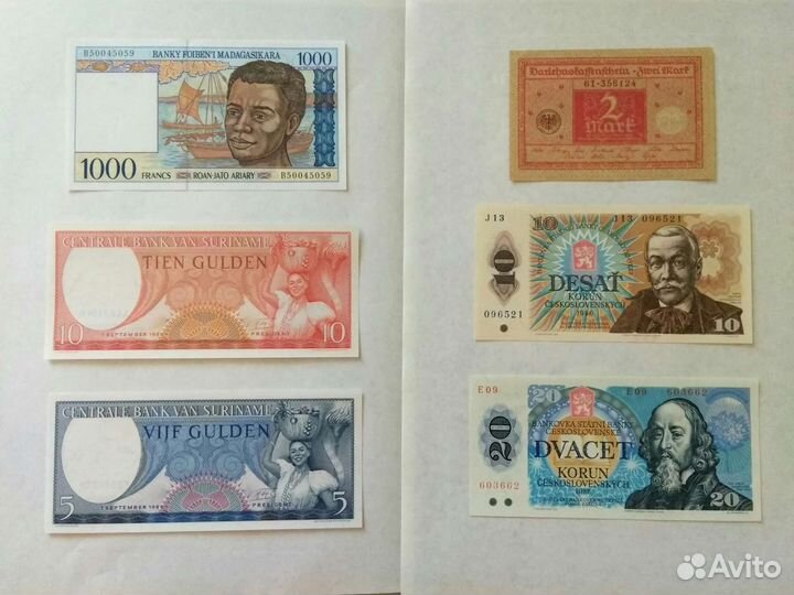 Банкноты Мадагаскара Суринама Германии Чехосл-ии
