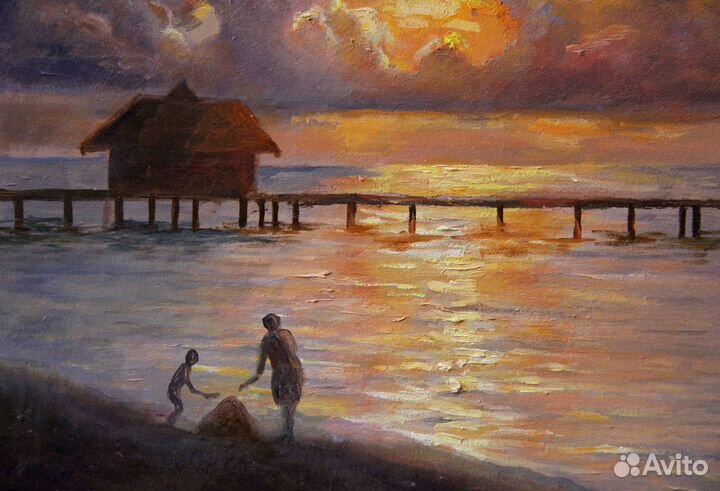 Картина маслом Морской Пейзаж Закат на море