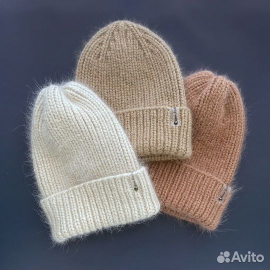 Вязаная зимняя женская шапка из пуха норки