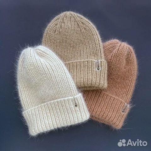 Вязаная зимняя женская шапка из пуха норки