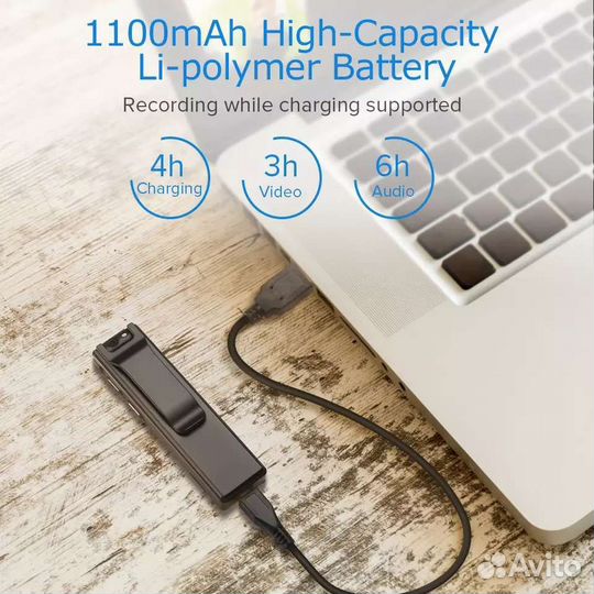 Нагрудный видеорегистратор FHD, диктофон, фонарик