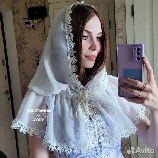 Платок-капор в церковь, в храм,Венчание, Крещение