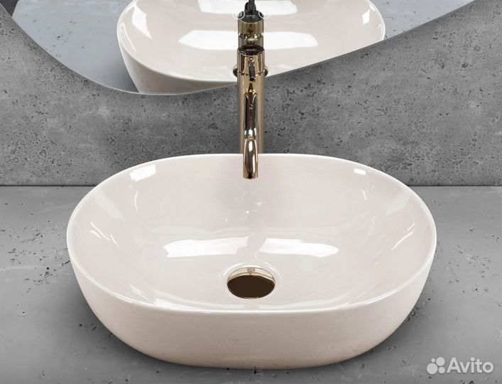 REA-U4591 Накладная раковина в ванную белая экрю