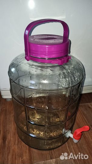 Стеклянная банка с ручкой и краном, 10 литров