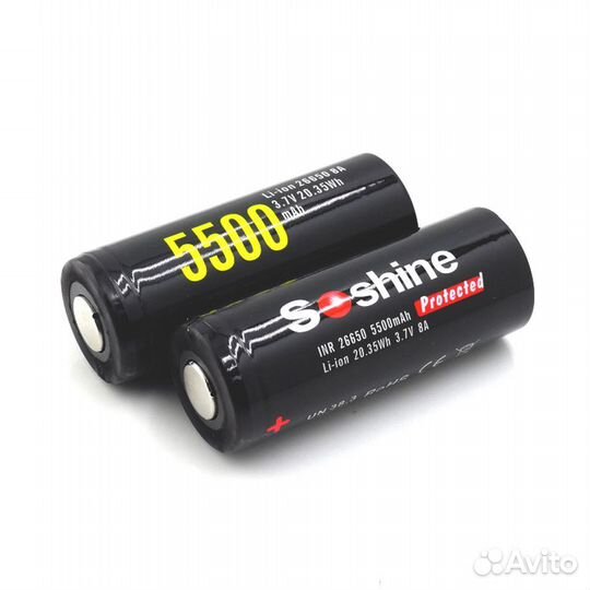 Ячейка Soshine 26650 Li-ion, 5500мА*ч с защитой