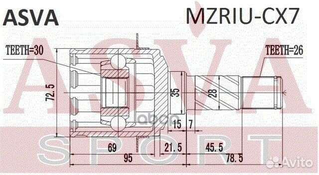 Шрус внутренний зад прав лев Asva CO3775A