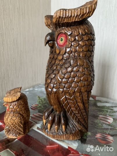 Сова и совёнок. Дерево. Ручная работа