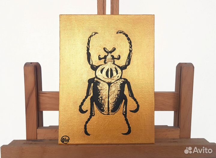 Картина Золотой Жук-Голиаф 12,5 х 18 см Акрил