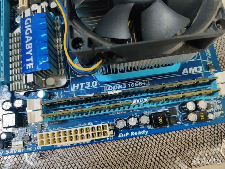 Материнка AM3 DDR3 на 5 карт+ проц+ озу+ кулер