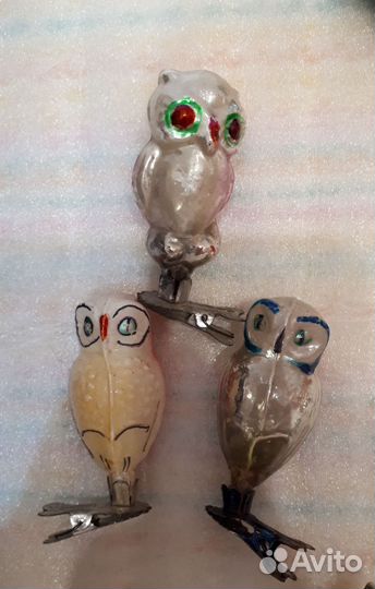 Елочные игрушки СССР совы филин попугай ретро
