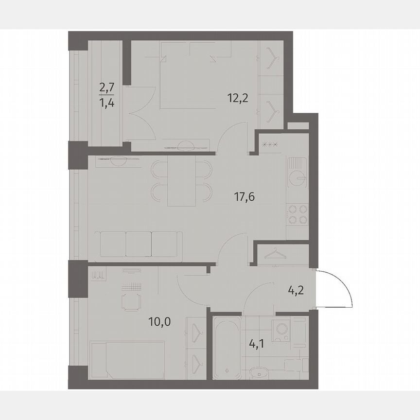 2-к. квартира, 49,4 м², 7/11 эт.