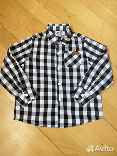 Рубашка для мальчика черно-белая клетка (98)
