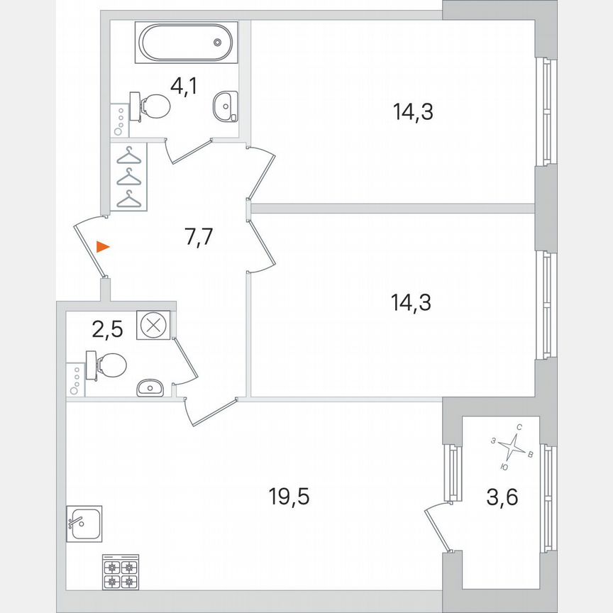 2-к. квартира, 64,2 м², 1/4 эт.