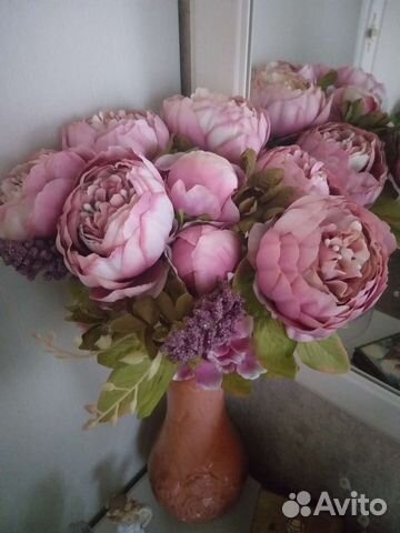 Декор искусственные пионы ваза