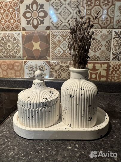 Набор поднос и ваза гипс