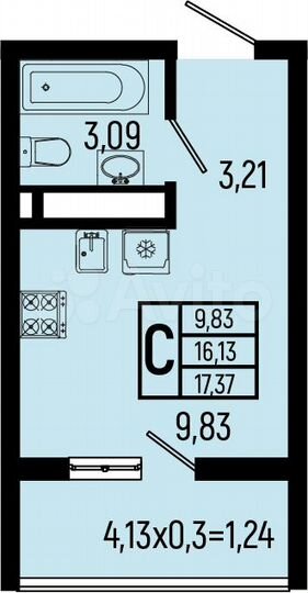 Квартира-студия, 18,1 м², 2/9 эт.