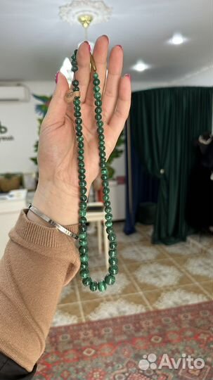 Бусы зеленые из натурального малахита