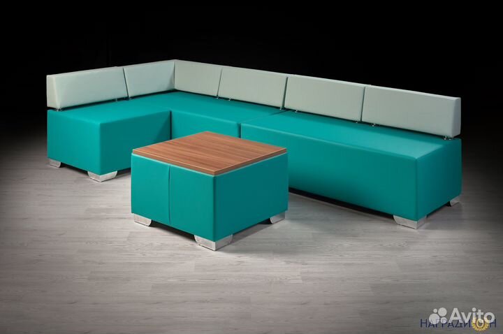 Диван модульный для офиса, черный, кожзам DN246