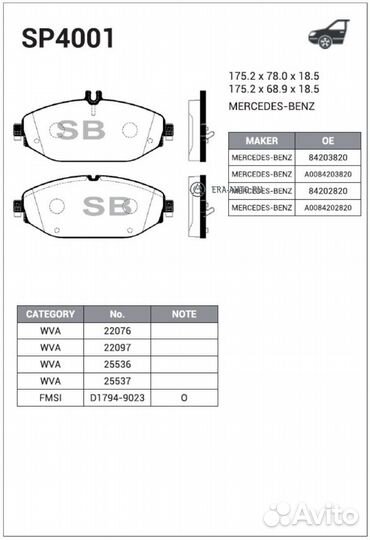 Sangsin brake SP4001 Колодки тормозные передние L1