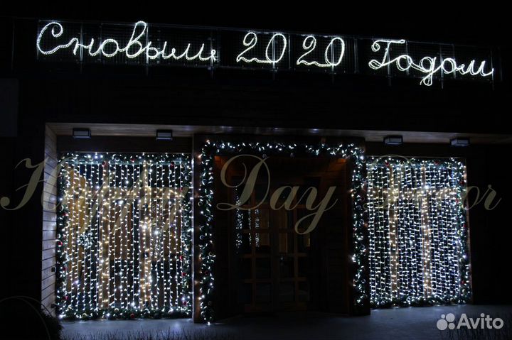 Новогоднее оформление домов гирляндами