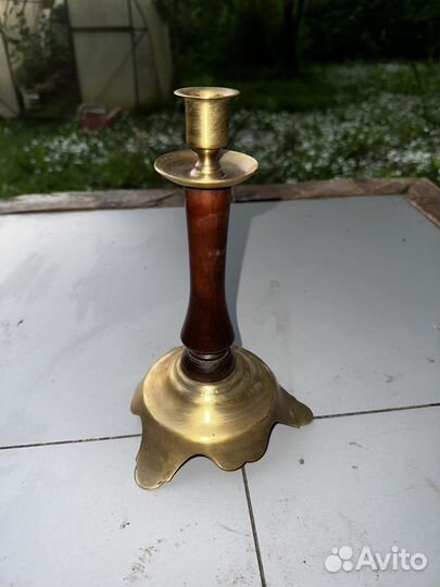 Подсвечник винтаж латунь дерево