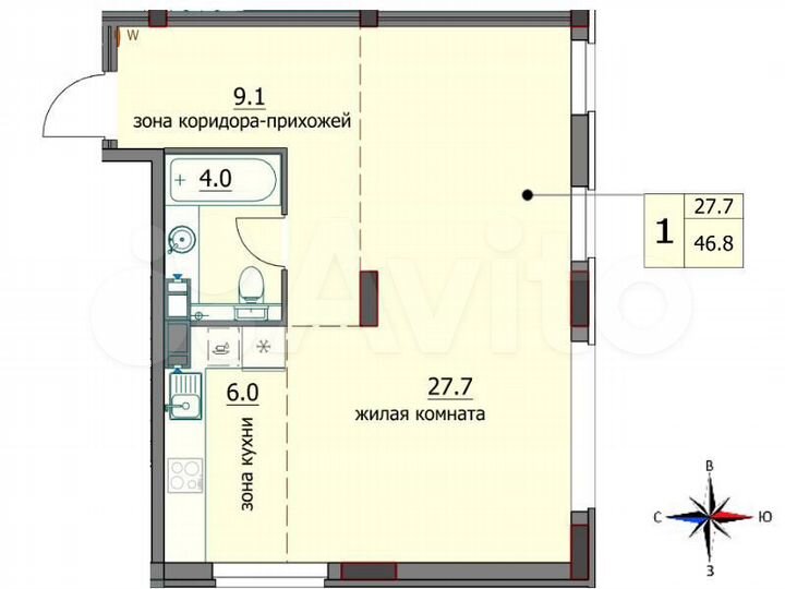 2-к. квартира, 46,8 м², 2/8 эт.