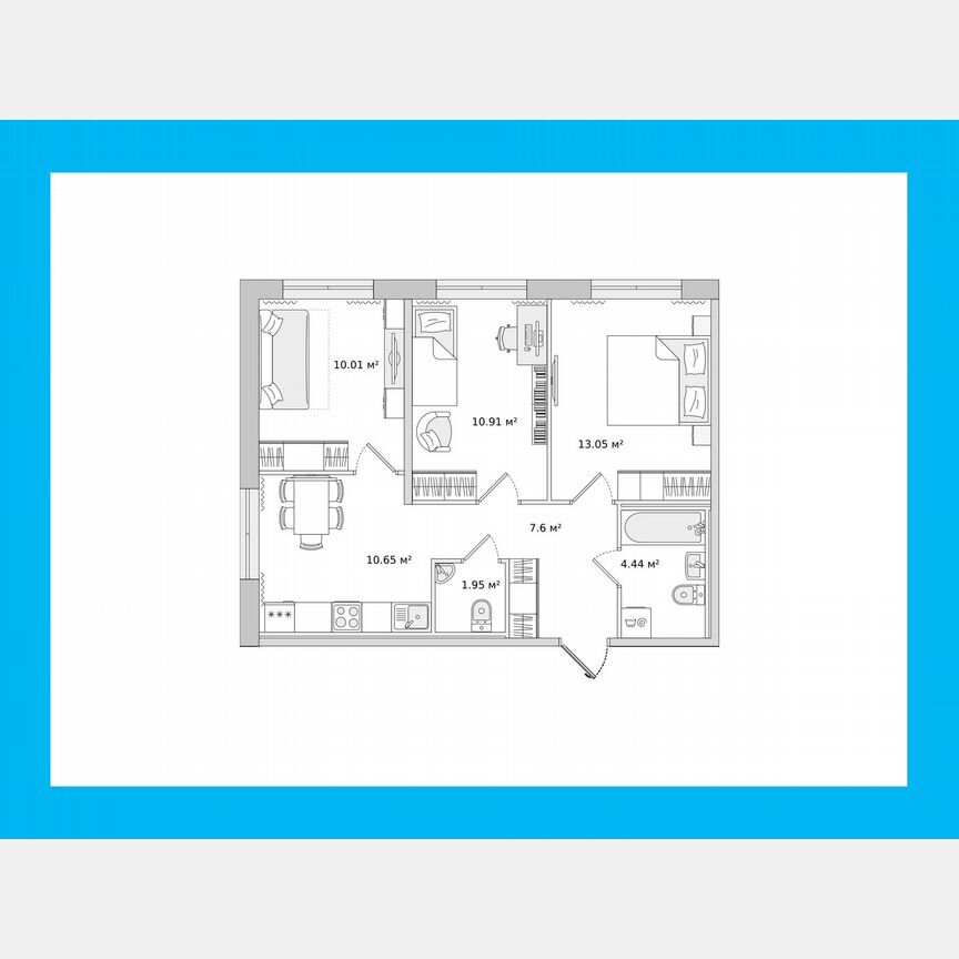 3-к. квартира, 58 м², 2/15 эт.