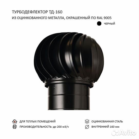 Турбодефлектор 160+вентвыход Н-500+Universal,9005