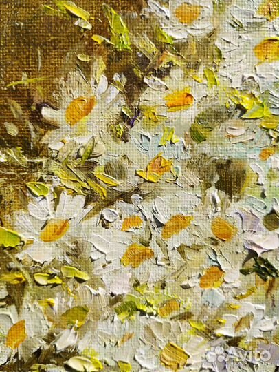 Картина с ромашками маслом 30х30