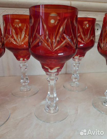 Комплект винтажных фужеров цветной хрусталь СССР