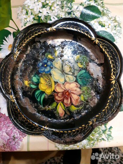 Поднос тарелка мет. старинная