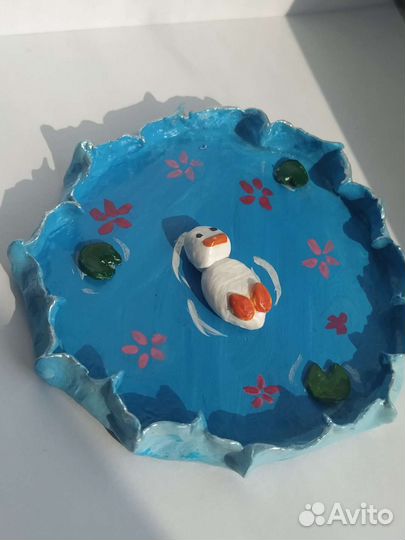 Тарелочка для украшений из глины, уточка