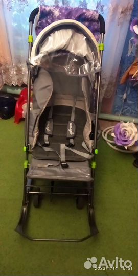 Детские санки коляска с колесами